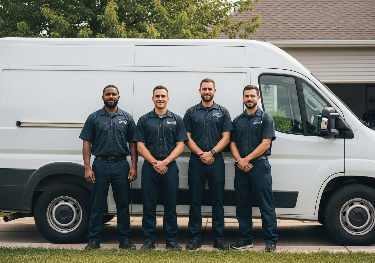 The All Weather Comfort Solutions team in front of a service van