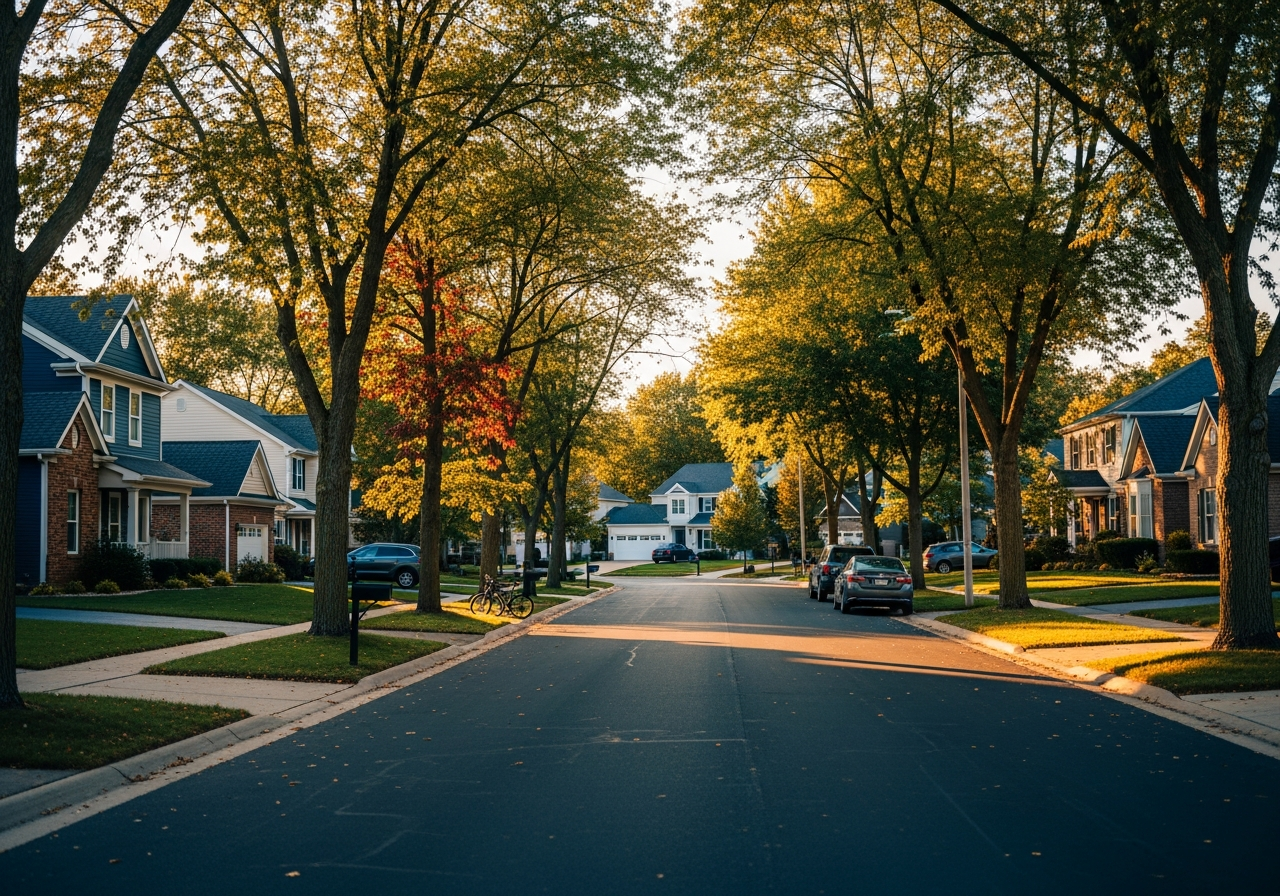 Tree-lined Southeastern Michigan neighborhood served by All Weather Comfort Solutions