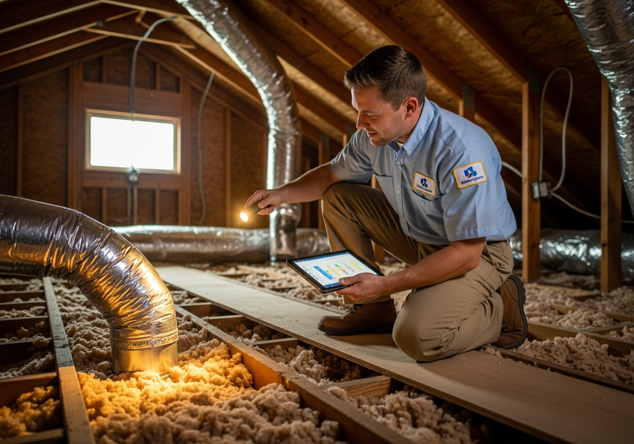Technician performing a home energy audit